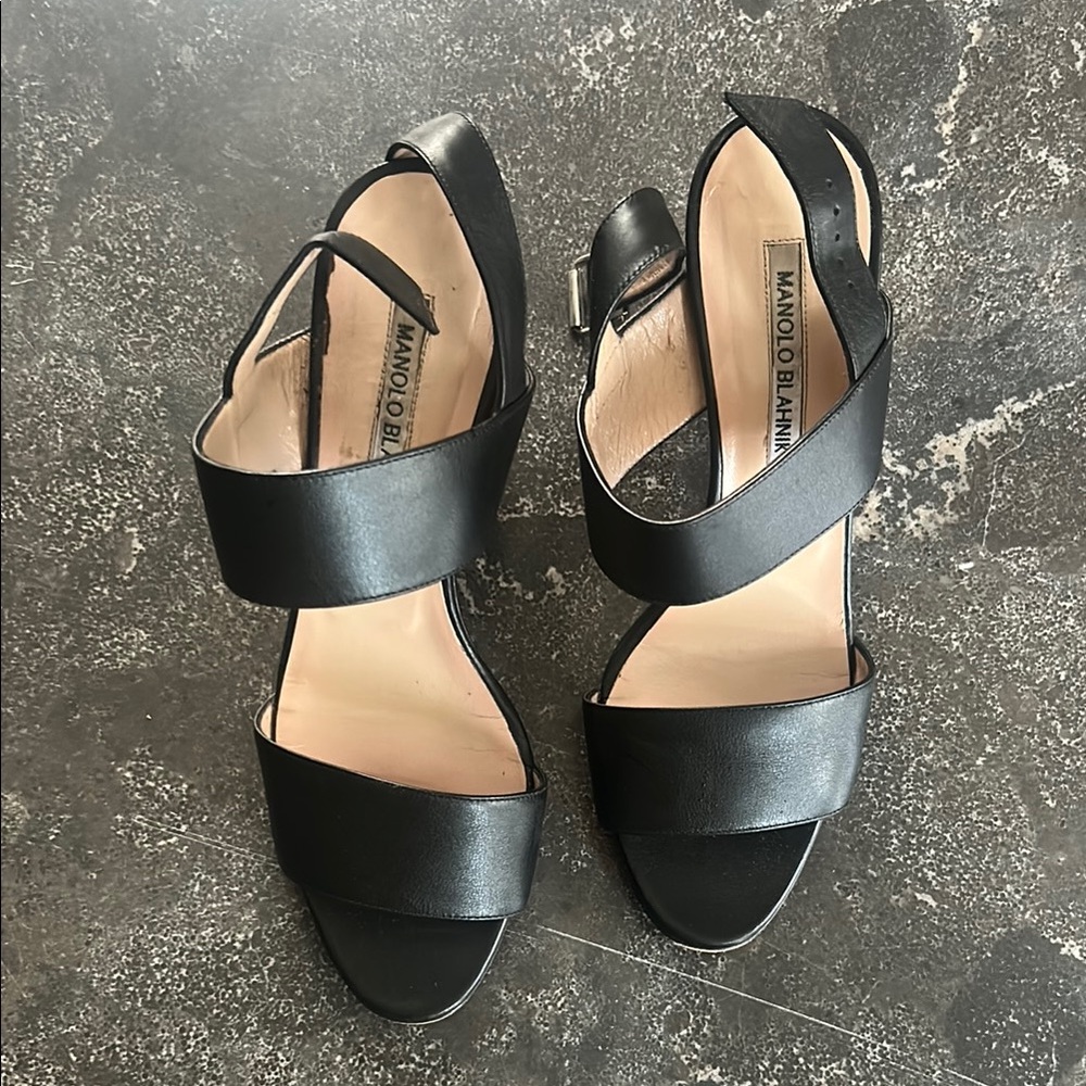 Manolo Blahnik Black Leather Sandals